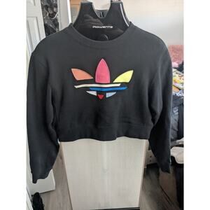 ADIDAS Black Cropped Logo Top Size S Multi Color Logo Sweatshirt Pullover